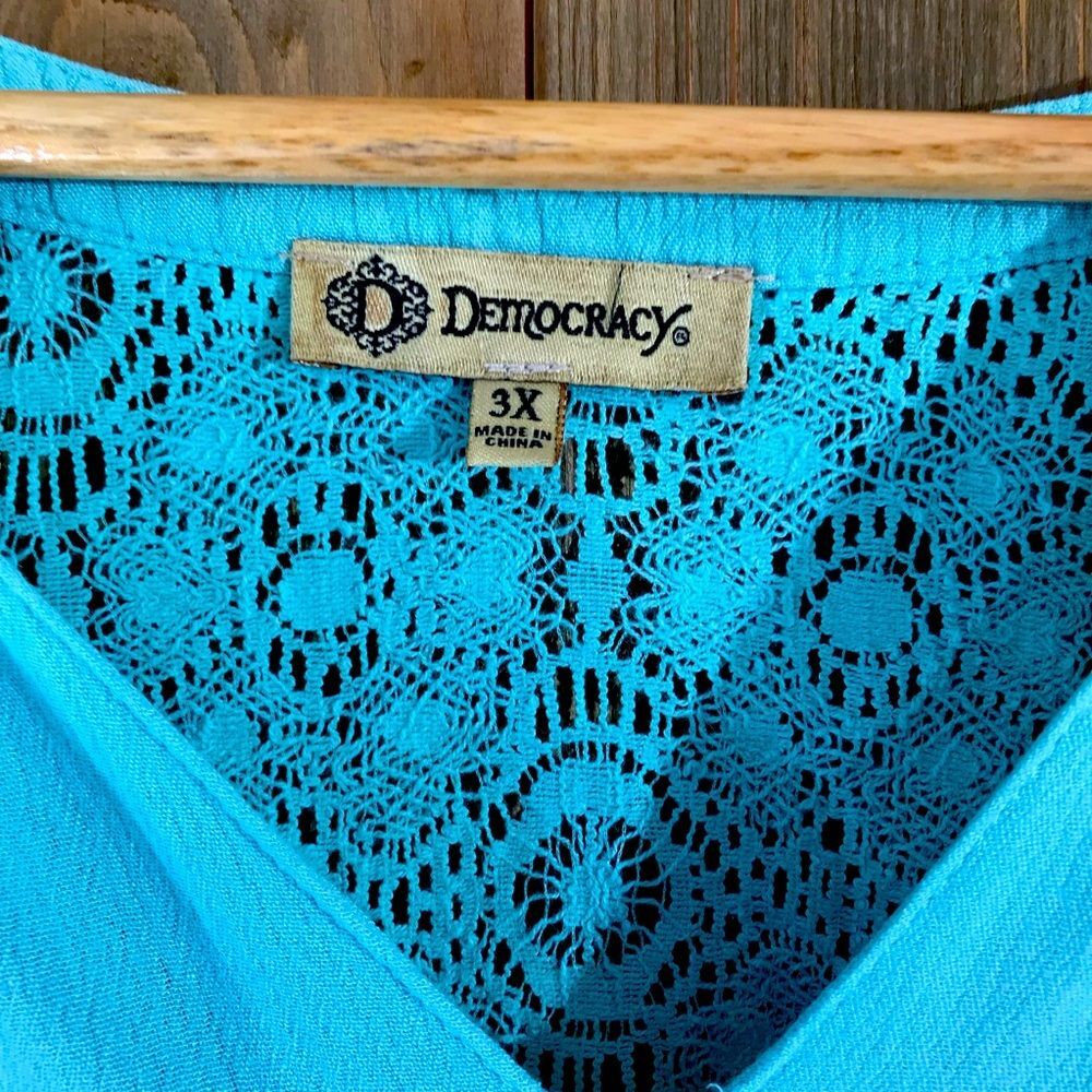 Democracy Womens Tunic Blouse Teal Top Lace 3/4 Sleeve Size 3X - Picture 9 of 16